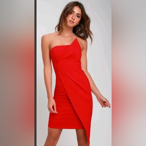 Lulu's Dresses & Skirts - Lulu's Queen Of The City Vibrant Red Asymmetrical Midi Dress